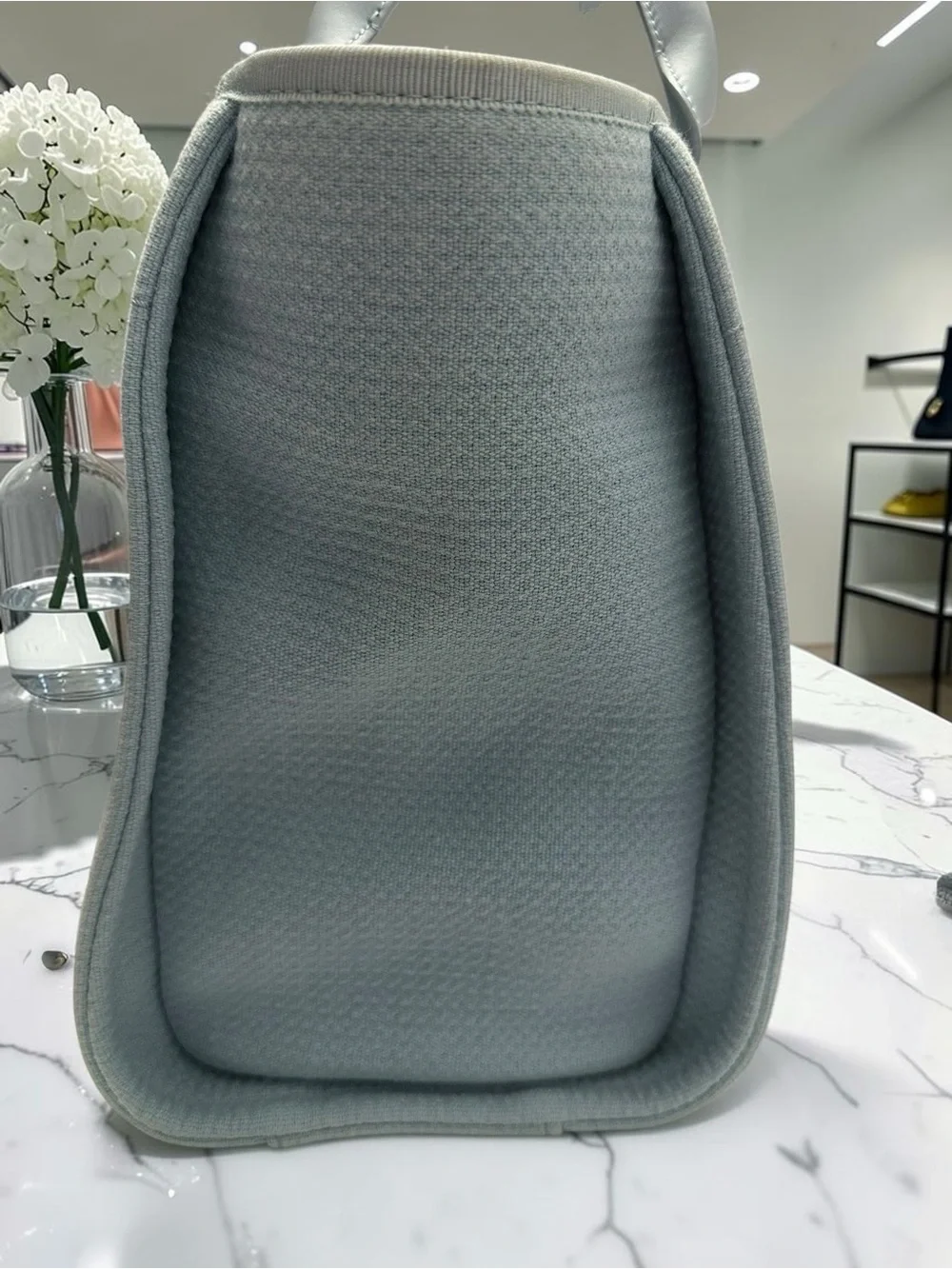 CHANEL Light Blue Canvas Tote with Chain-Strap Details